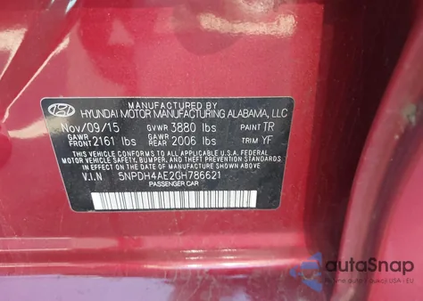 2016 Hyundai Elantra Se z USA, uszkodzony, nr VIN 5NPDH4AE2GH786621